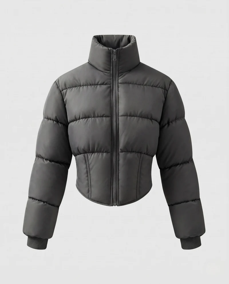 Damen kurze taillierte Steppjacke mit hohem Stehkragen und Korsettoptik Nord Taschen