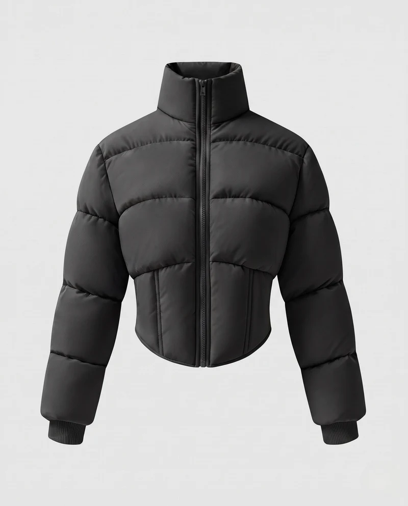 Damen kurze taillierte Steppjacke mit hohem Stehkragen und Korsettoptik Nord Taschen