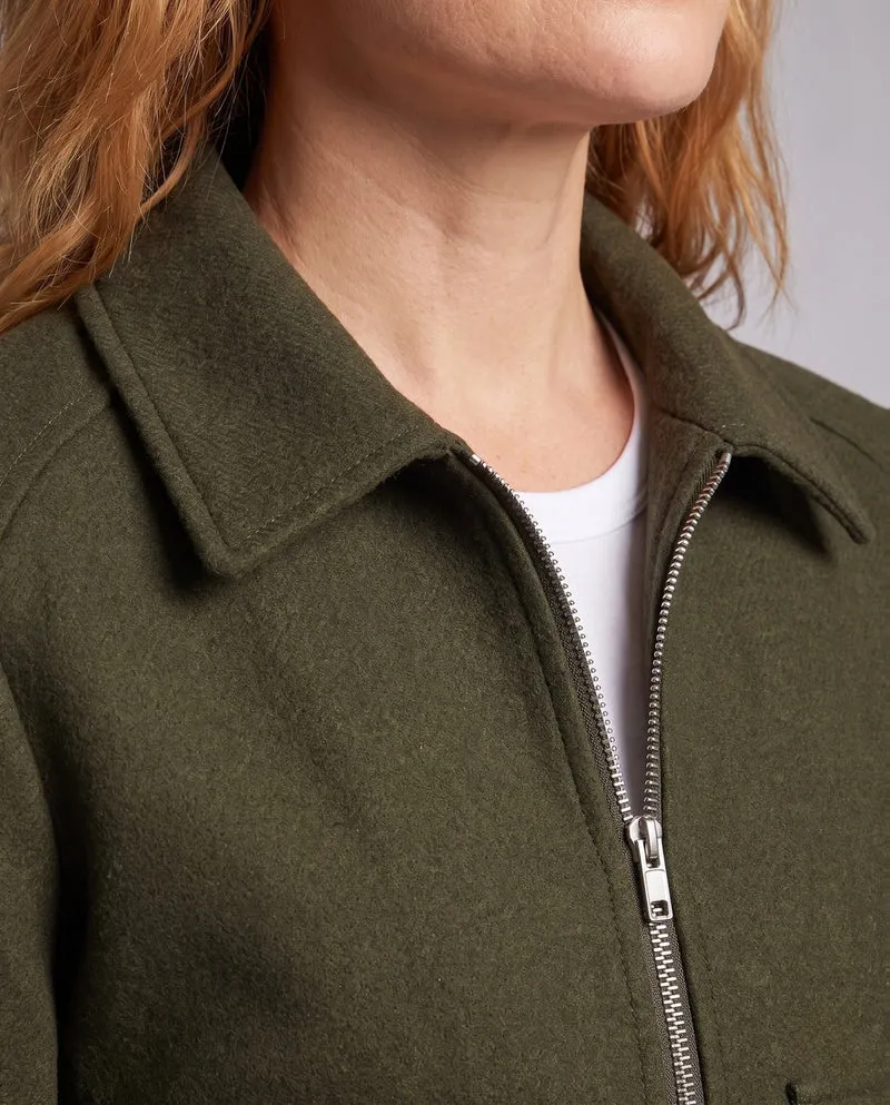 Damen Kurze Wollmix‑Cropped‑Jacke mit Reißverschluss und aufgesetzten Pattentaschen Nord Taschen