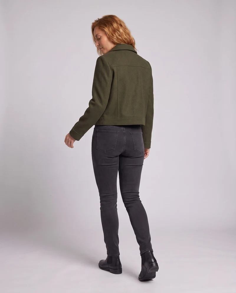 Damen Kurze Wollmix‑Cropped‑Jacke mit Reißverschluss und aufgesetzten Pattentaschen Nord Taschen