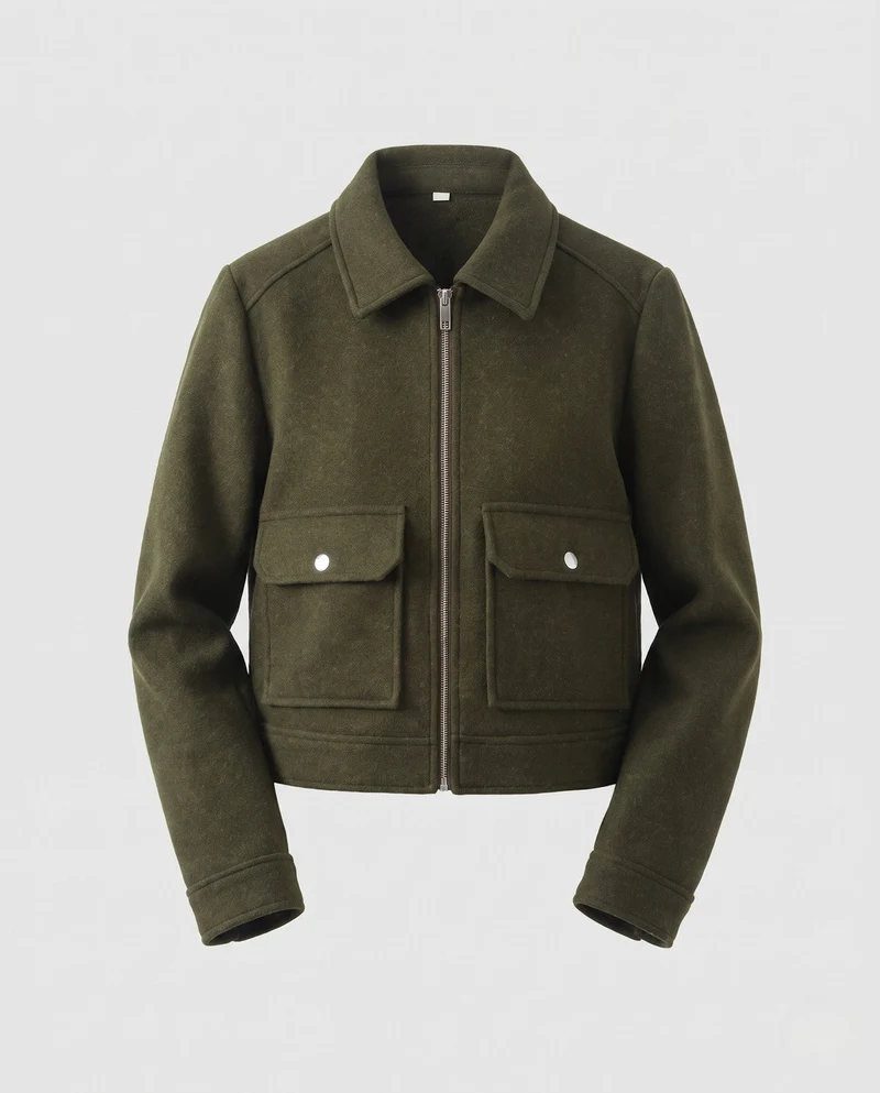 Damen Kurze Wollmix‑Cropped‑Jacke mit Reißverschluss und aufgesetzten Pattentaschen Nord Taschen