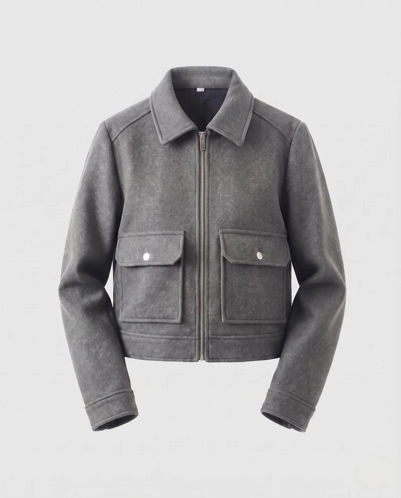 Damen Kurze Wollmix‑Cropped‑Jacke mit Reißverschluss und aufgesetzten Pattentaschen Nord Taschen