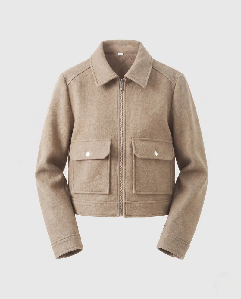 Damen Kurze Wollmix‑Cropped‑Jacke mit Reißverschluss und aufgesetzten Pattentaschen Nord Taschen
