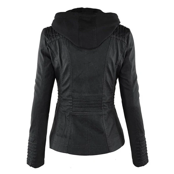 Doppellagige Lederjacke mit Kapuze - Warmer und Stilvoller Damenmantel - Arvani