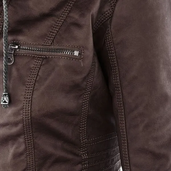 Doppellagige Lederjacke mit Kapuze - Warmer und Stilvoller Damenmantel - Arvani