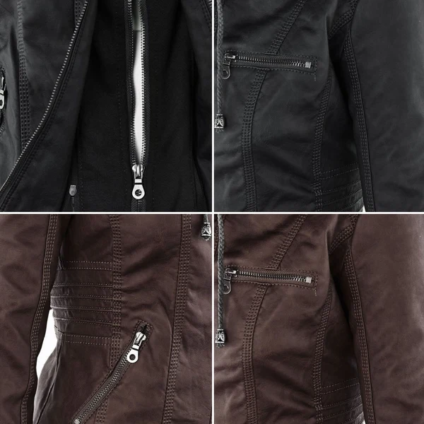 Doppellagige Lederjacke mit Kapuze - Warmer und Stilvoller Damenmantel - Arvani