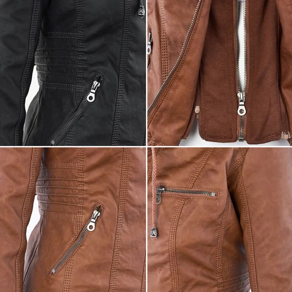 Doppellagige Lederjacke mit Kapuze - Warmer und Stilvoller Damenmantel - Arvani
