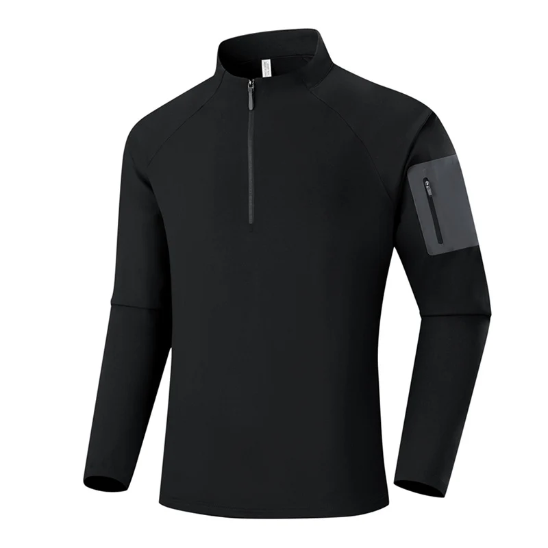 Herren Atmungsaktives Funktions-Langarmshirt mit Stehkragen, 1/4-Reißverschluss und Ärmel-Utility-Tasche Nord Taschen