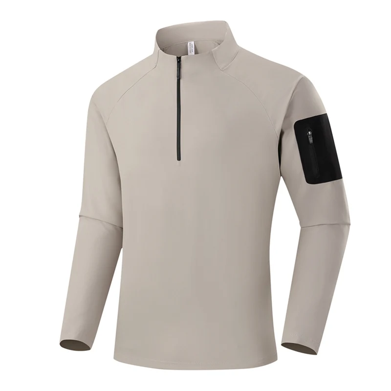 Herren Atmungsaktives Funktions-Langarmshirt mit Stehkragen, 1/4-Reißverschluss und Ärmel-Utility-Tasche Nord Taschen