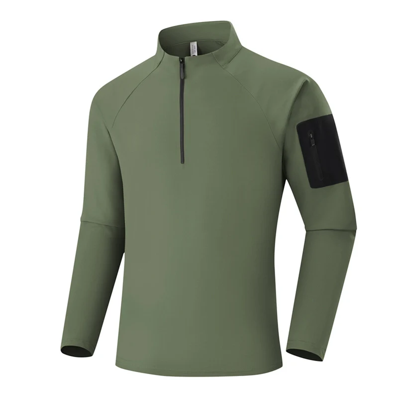 Herren Atmungsaktives Funktions-Langarmshirt mit Stehkragen, 1/4-Reißverschluss und Ärmel-Utility-Tasche Nord Taschen