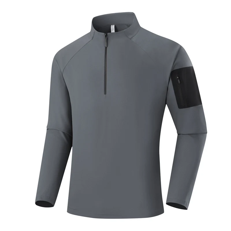 Herren Atmungsaktives Funktions-Langarmshirt mit Stehkragen, 1/4-Reißverschluss und Ärmel-Utility-Tasche Nord Taschen