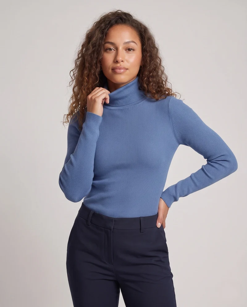 Damen Feiner Rollkragenpullover mit kaschmirähnlicher Weichheit und schmaler Rippenstruktur Nord Taschen