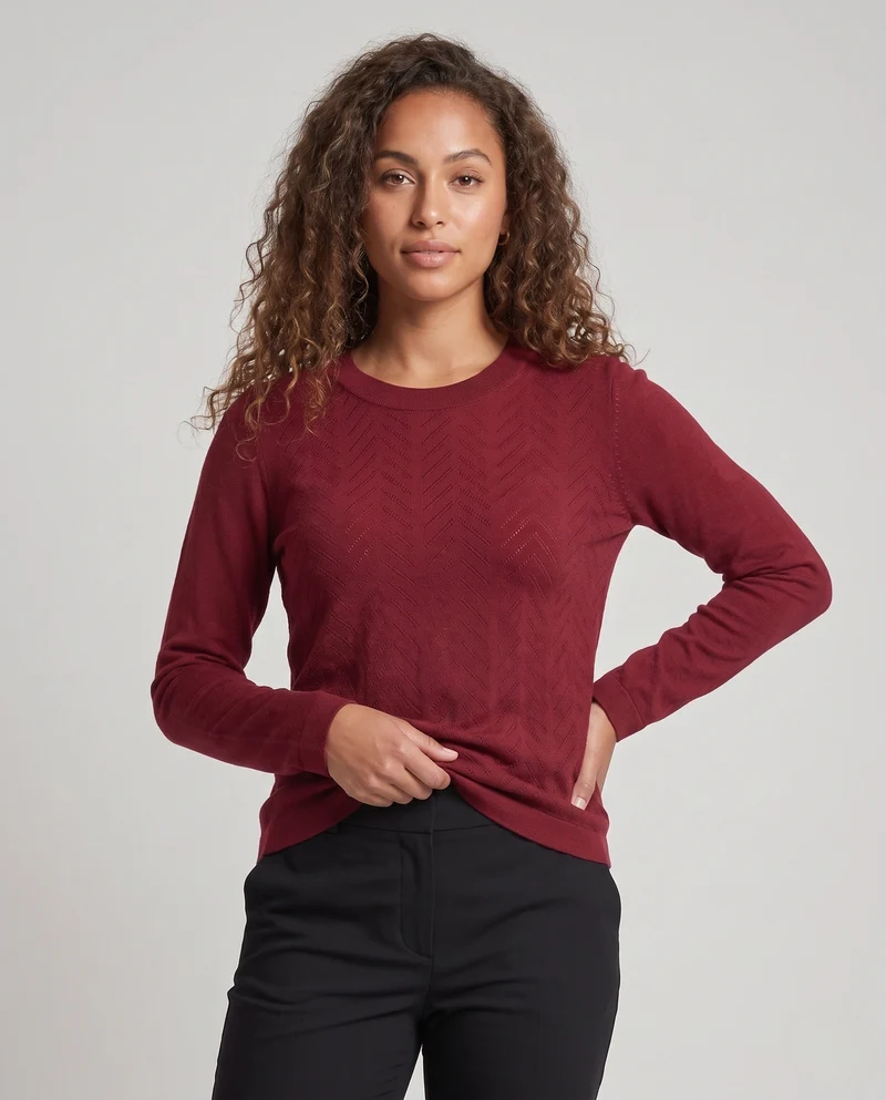 Damen Feiner Rundhals-Feinstrickpullover mit leicht überschnittener Schulter und fließender Silhouette Nord Taschen