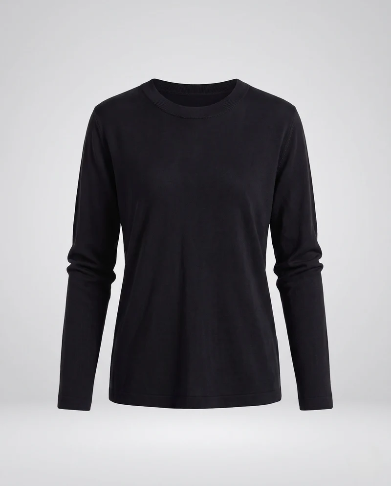 Damen Feiner Rundhals-Feinstrickpullover mit leicht überschnittener Schulter und fließender Silhouette Nord Taschen