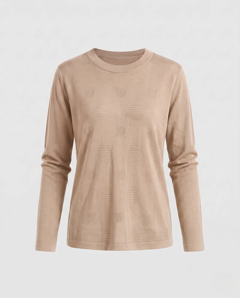 Damen Feiner Rundhals-Feinstrickpullover mit leicht überschnittener Schulter und fließender Silhouette Nord Taschen
