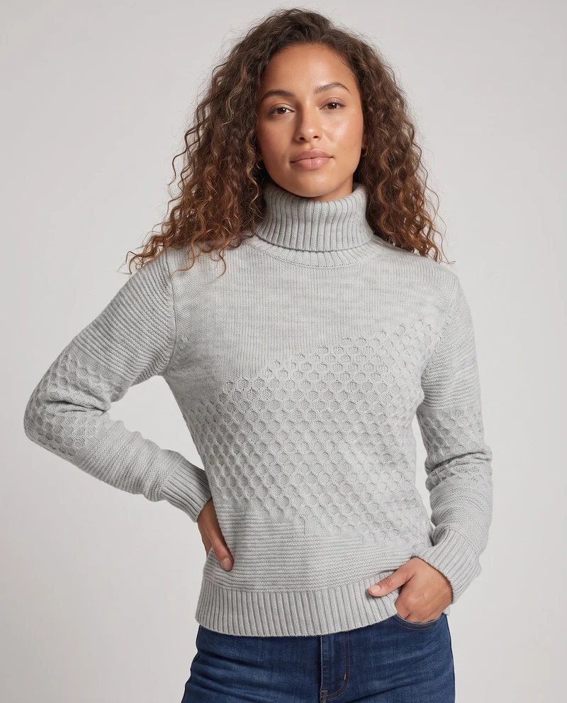 Damen Feiner Rollkragenpullover im Mohair‑Look mit Wabenstruktur Nord Taschen