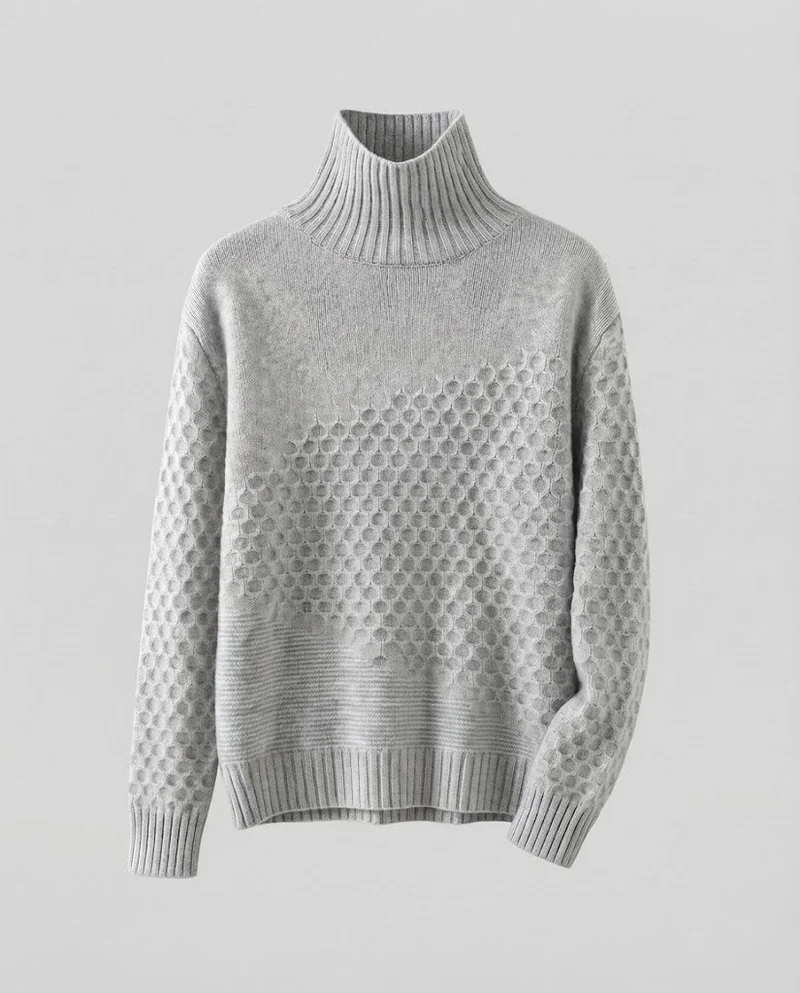 Damen Feiner Rollkragenpullover im Mohair‑Look mit Wabenstruktur Nord Taschen