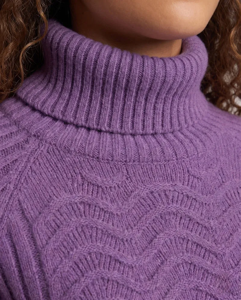 Damen Feiner Rollkragenpullover in Mohair‑Optik mit Ajour‑Front und gerippten Ärmeln Nord Taschen