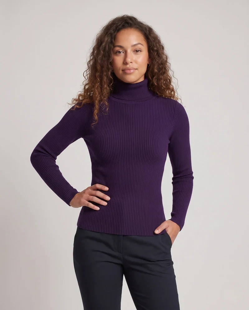 Damen Feiner Rippstrick Rollkragenpullover aus Stretch-MischgewNord Taschene Nord Taschen