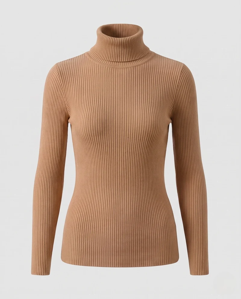 Damen Feiner Rippstrick Rollkragenpullover aus Stretch-MischgewNord Taschene Nord Taschen