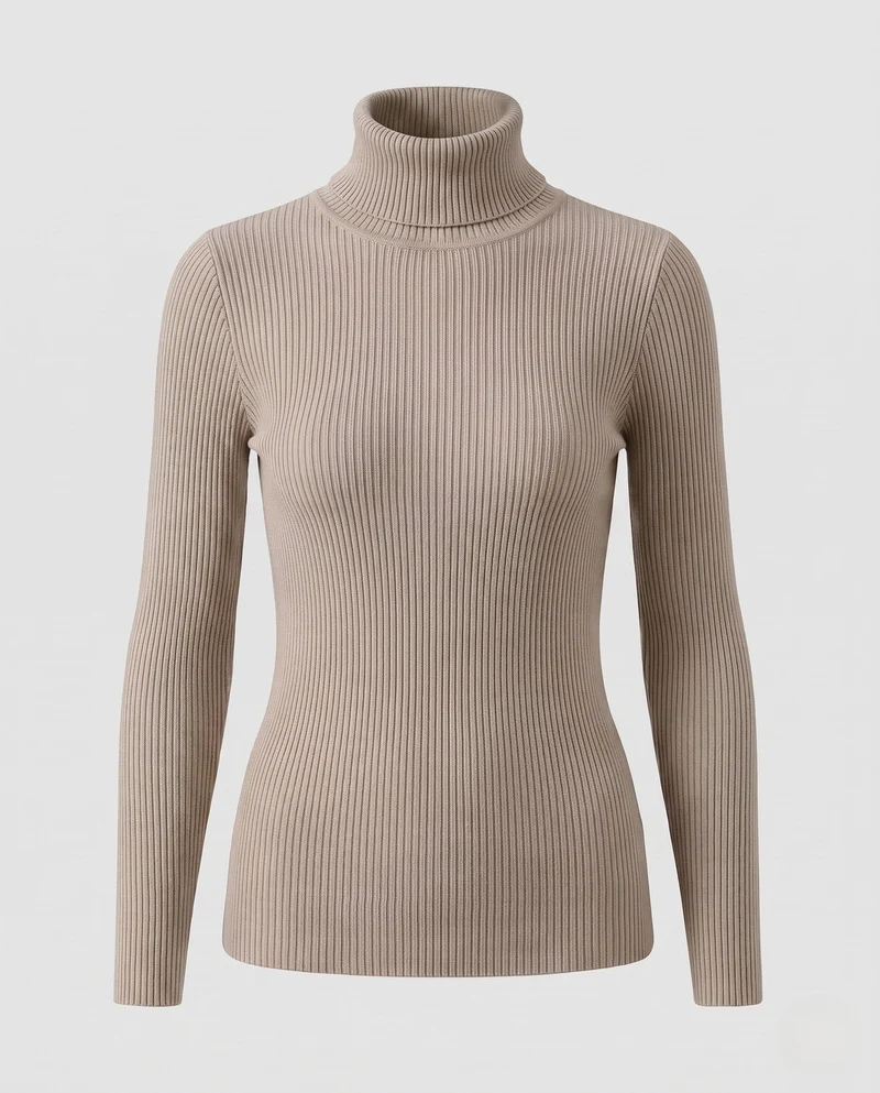 Damen Feiner Rippstrick Rollkragenpullover aus Stretch-MischgewNord Taschene Nord Taschen