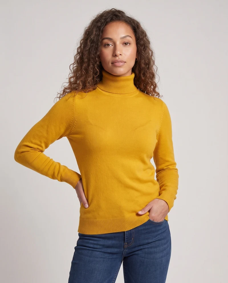 Damen Feiner Rollkragen-Strickpullover aus leichtem Merino-Mix