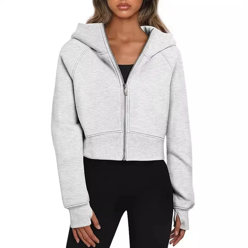 Damen Kurz geschnittener Performance-Kapuzenpullover mit durchgehendem Reißverschluss und Daumenlochbündchen Nord Taschen