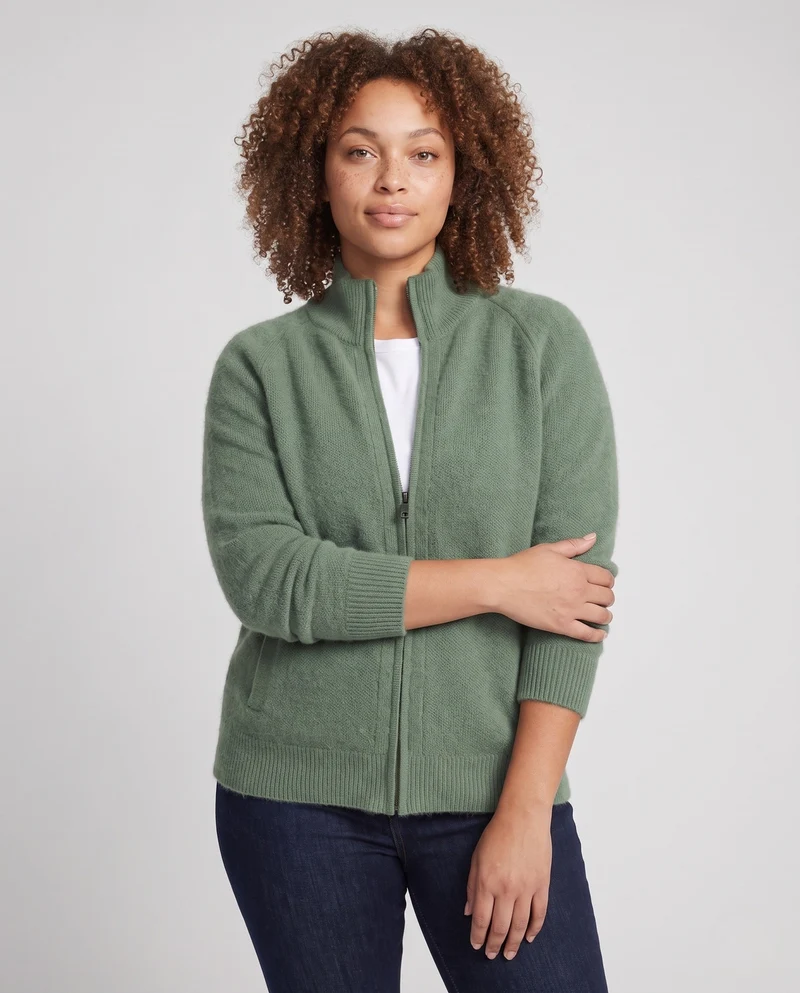 Damen Flauschiger Zip‑Up‑Mockneck‑Cardigan mit kaschmirähnlicher Haptik Nord Taschen