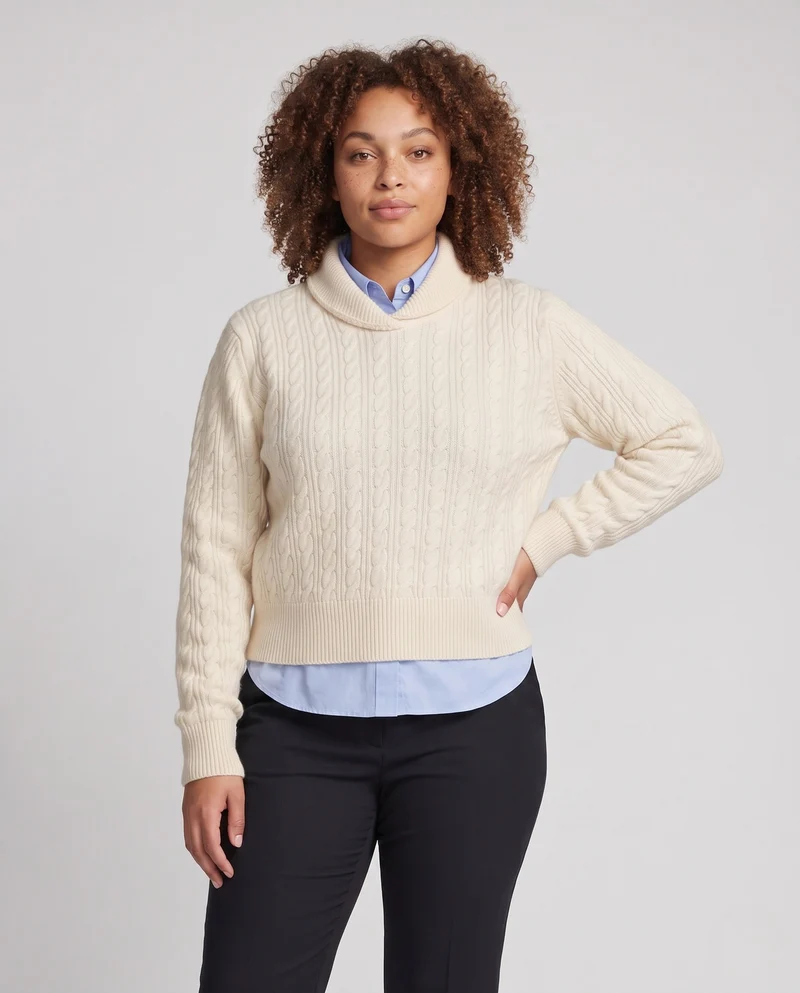 Damen Flauschiger Zopfmuster‑Pullover mit kurzem Mockneck und kaschmirähnlicher Optik Nord Taschen