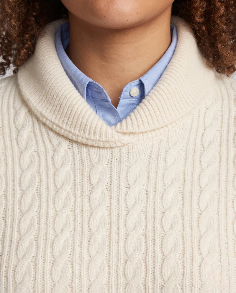 Damen Flauschiger Zopfmuster‑Pullover mit kurzem Mockneck und kaschmirähnlicher Optik Nord Taschen