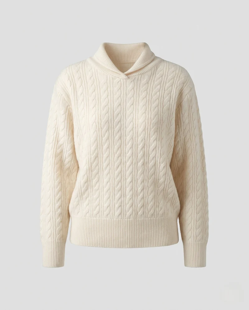 Damen Flauschiger Zopfmuster‑Pullover mit kurzem Mockneck und kaschmirähnlicher Optik Nord Taschen