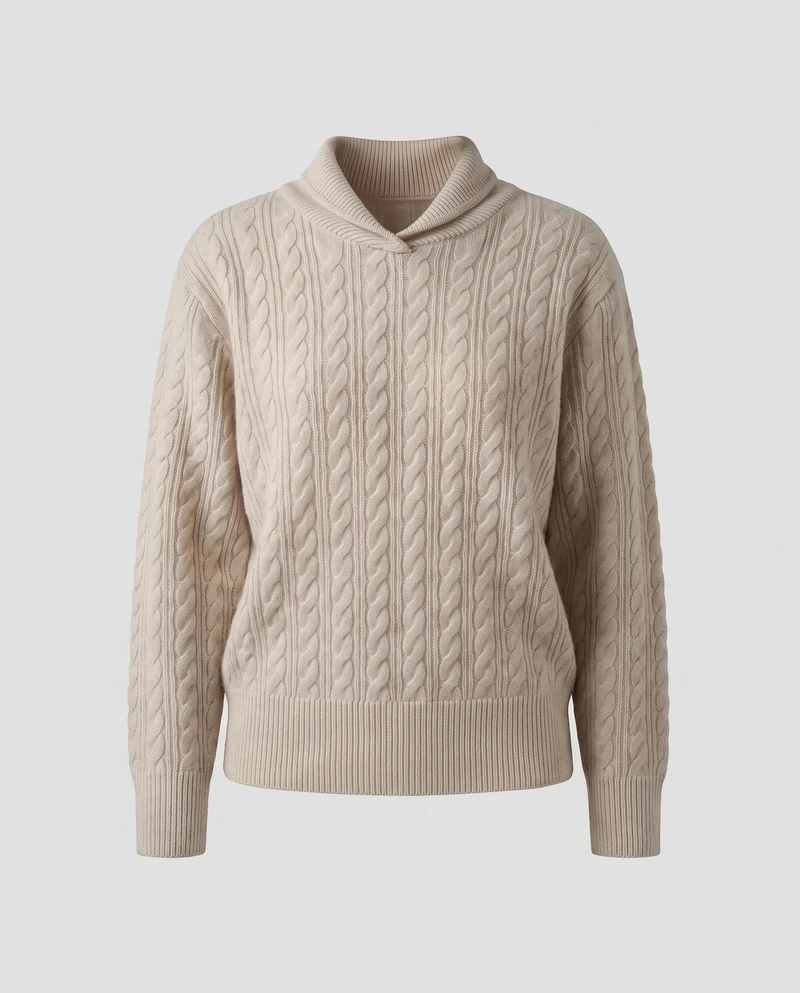Damen Flauschiger Zopfmuster‑Pullover mit kurzem Mockneck und kaschmirähnlicher Optik Nord Taschen