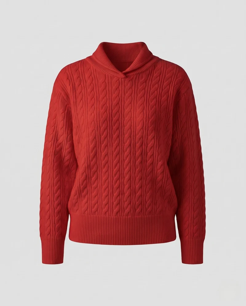 Damen Flauschiger Zopfmuster‑Pullover mit kurzem Mockneck und kaschmirähnlicher Optik Nord Taschen