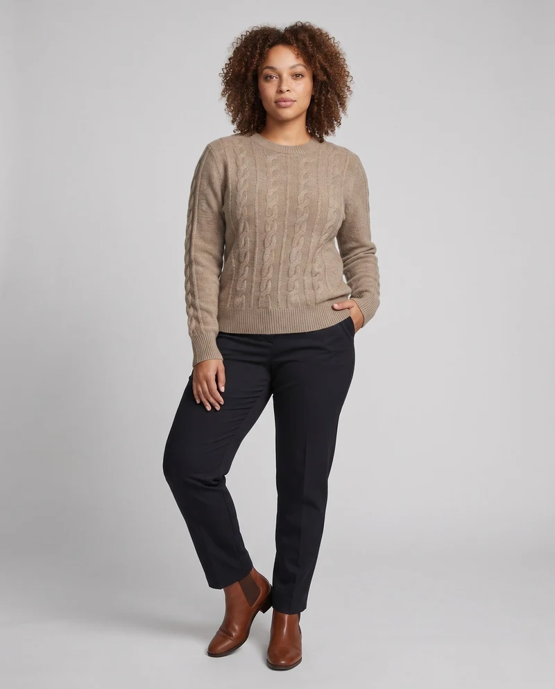 Damen Flauschiger Zopfmuster-Pullover aus Mohair‑Optik mit Rundhalsausschnitt Nord Taschen
