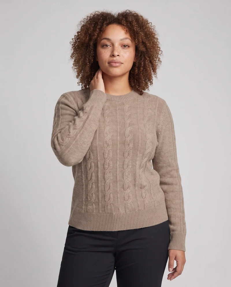 Damen Flauschiger Zopfmuster-Pullover aus Mohair‑Optik mit Rundhalsausschnitt Nord Taschen