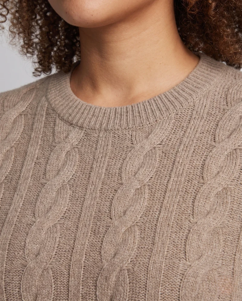 Damen Flauschiger Zopfmuster-Pullover aus Mohair‑Optik mit Rundhalsausschnitt Nord Taschen