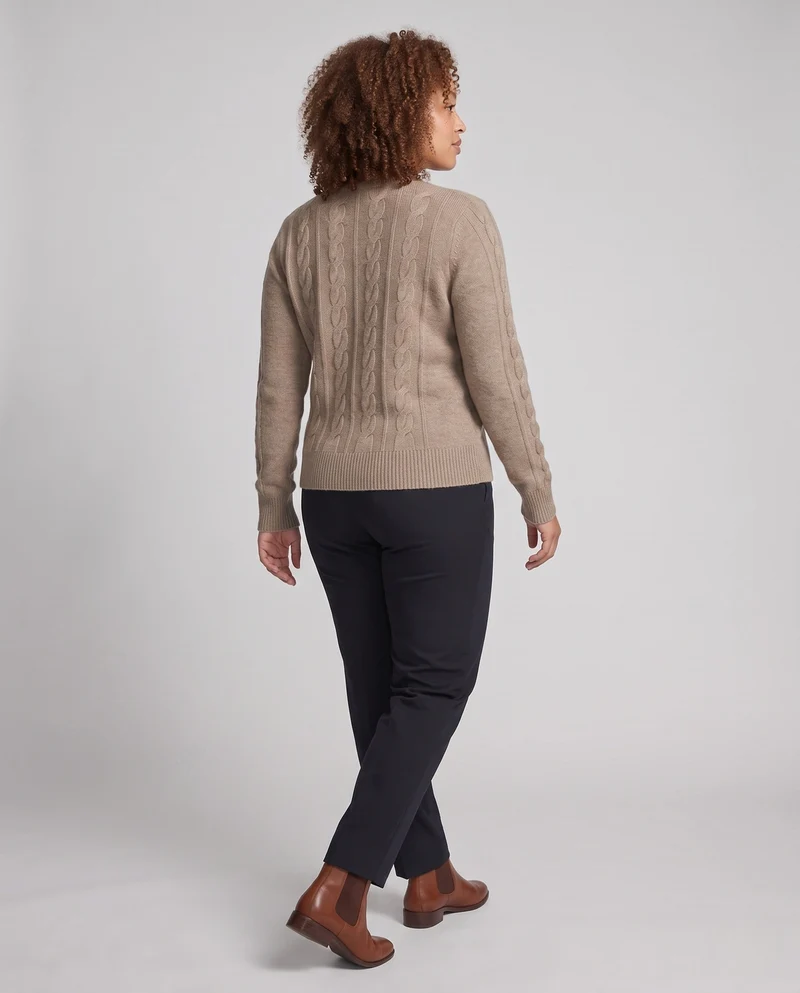 Damen Flauschiger Zopfmuster-Pullover aus Mohair‑Optik mit Rundhalsausschnitt Nord Taschen