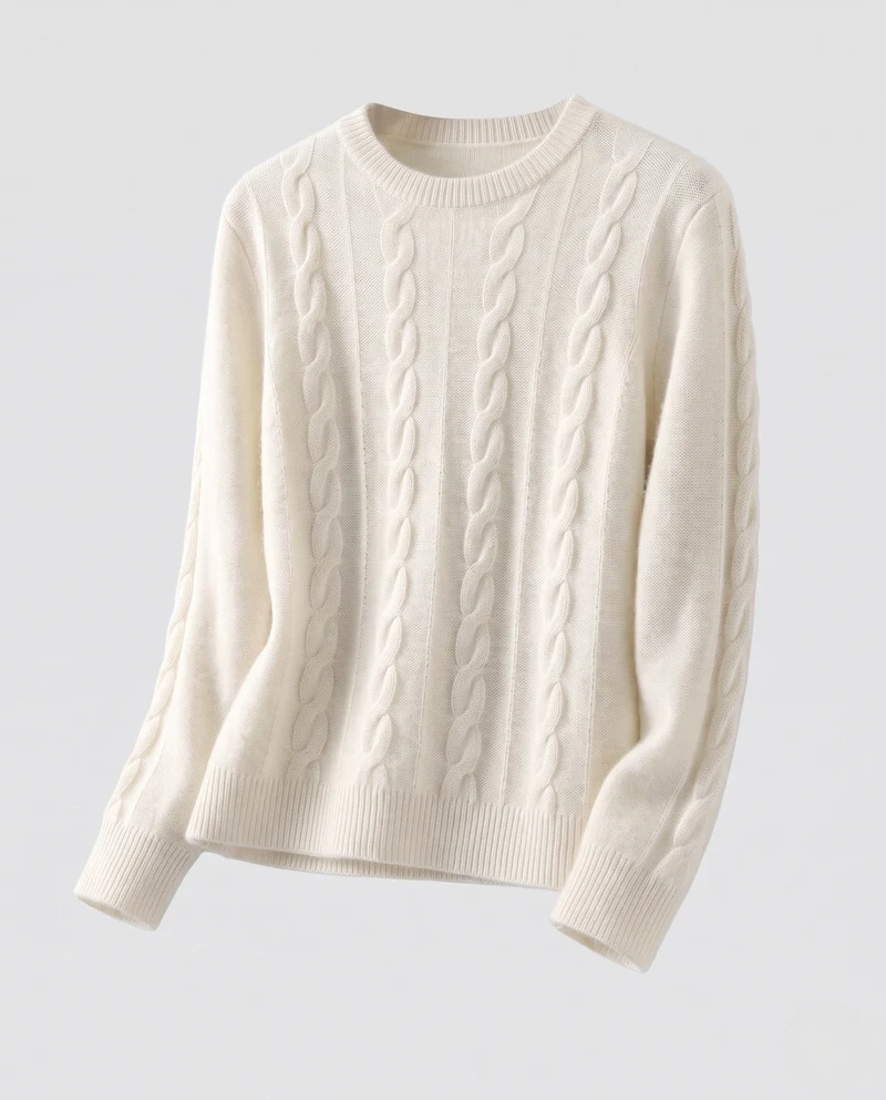 Damen Flauschiger Zopfmuster-Pullover aus Mohair‑Optik mit Rundhalsausschnitt Nord Taschen