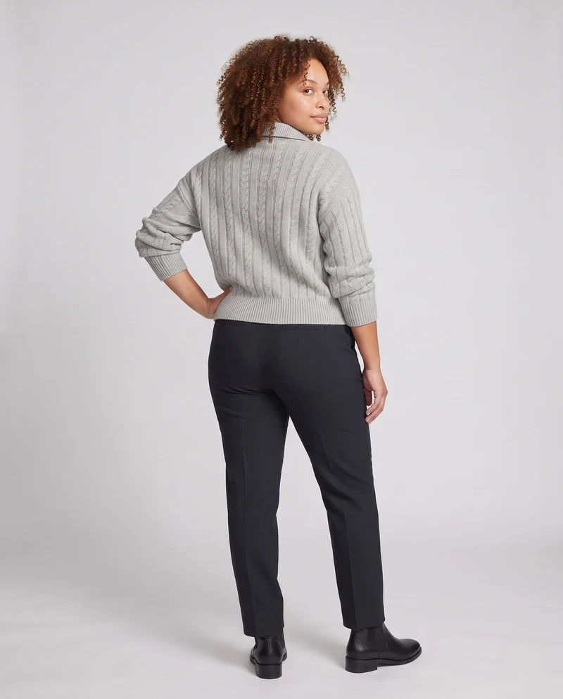 Damen Geflochtener Halbzip-Zopfstrickpullover mit Stehkragen Nord Taschen