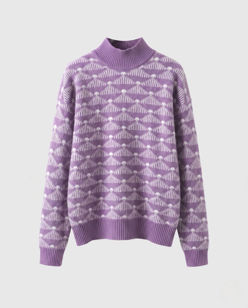 Damen Gemusterter Feinstrick-Mockneckpullover mit geometrischem Jacquard und kaschmirähnlicher Haptik Nord Taschen