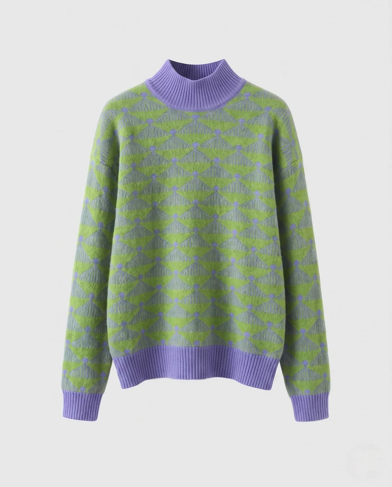 Damen Gemusterter Feinstrick-Mockneckpullover mit geometrischem Jacquard und kaschmirähnlicher Haptik Nord Taschen