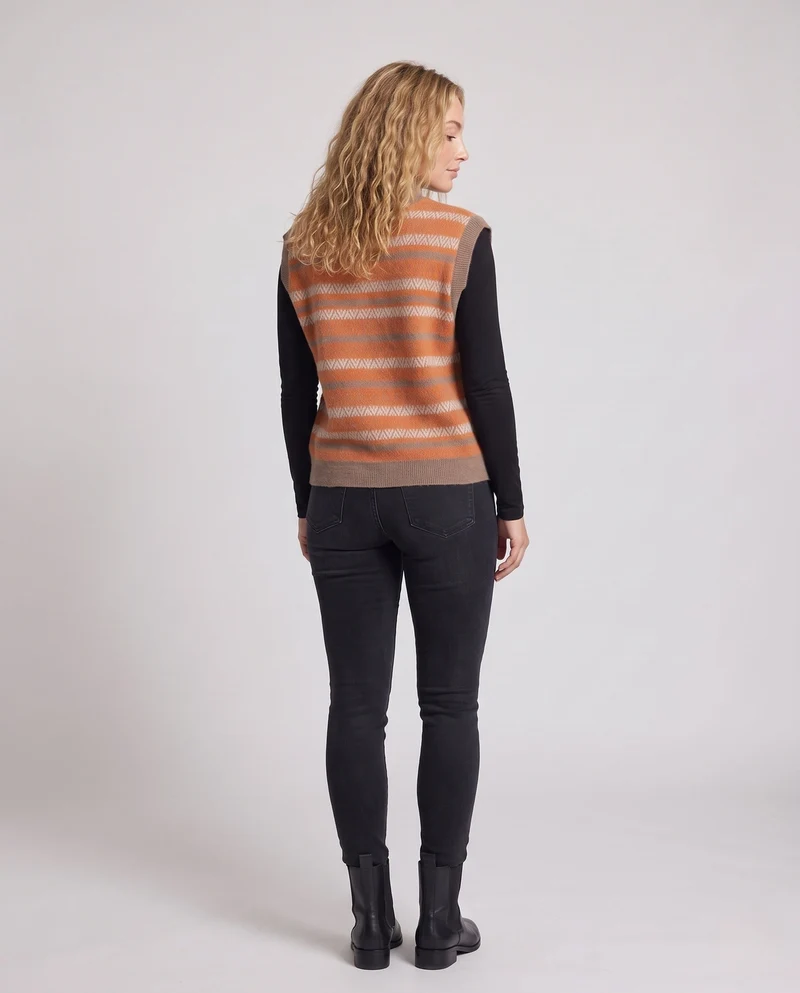 Damen Gemusterte Strickweste mit tiefem V‑Ausschnitt und Retro‑Jacquardstruktur Nord Taschen