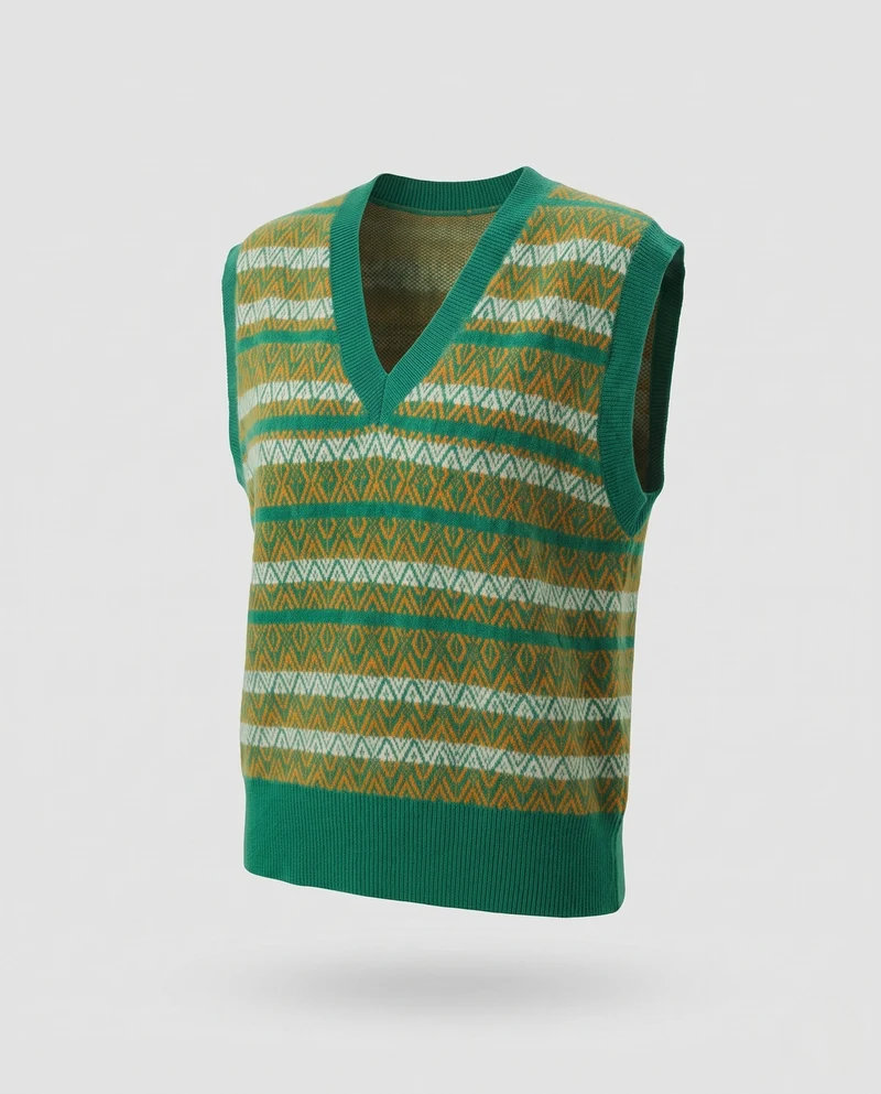 Damen Gemusterte Strickweste mit tiefem V‑Ausschnitt und Retro‑Jacquardstruktur Nord Taschen