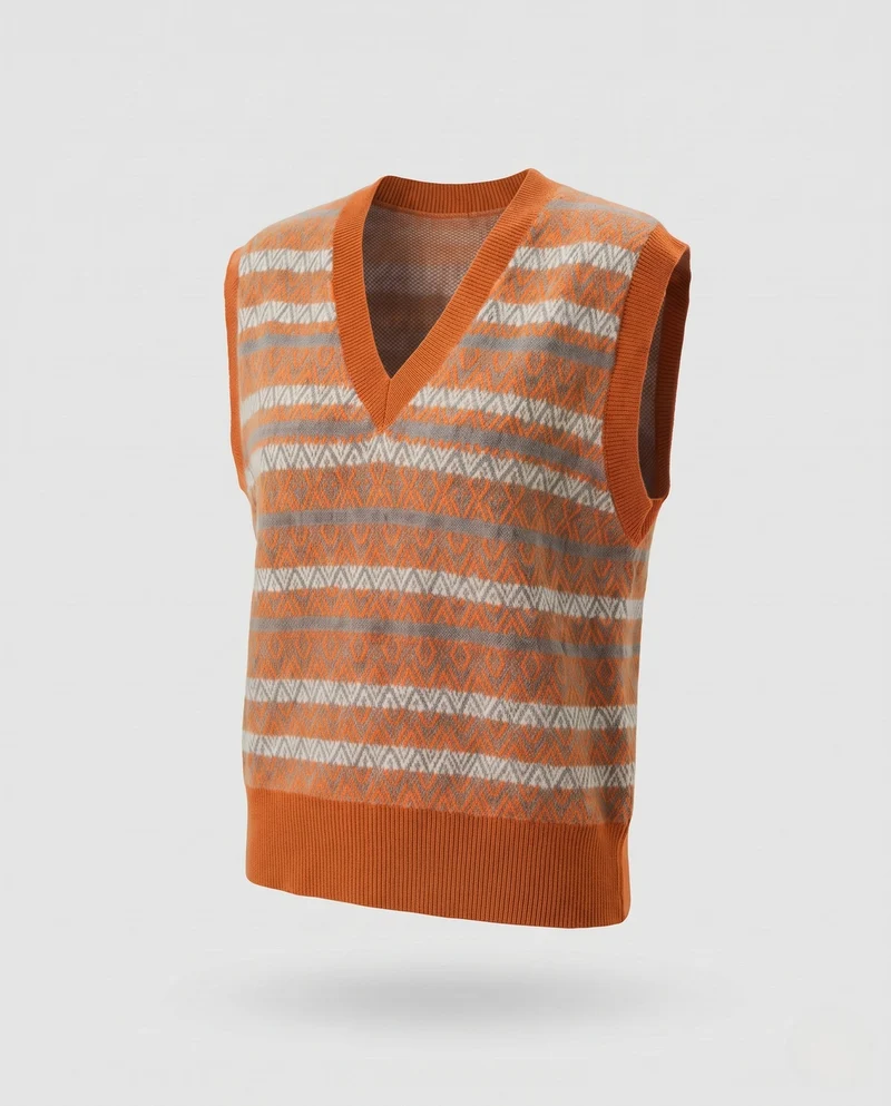 Damen Gemusterte Strickweste mit tiefem V‑Ausschnitt und Retro‑Jacquardstruktur Nord Taschen