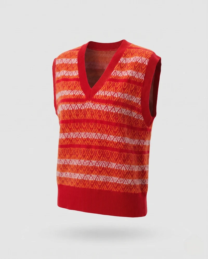 Damen Gemusterte Strickweste mit tiefem V‑Ausschnitt und Retro‑Jacquardstruktur Nord Taschen