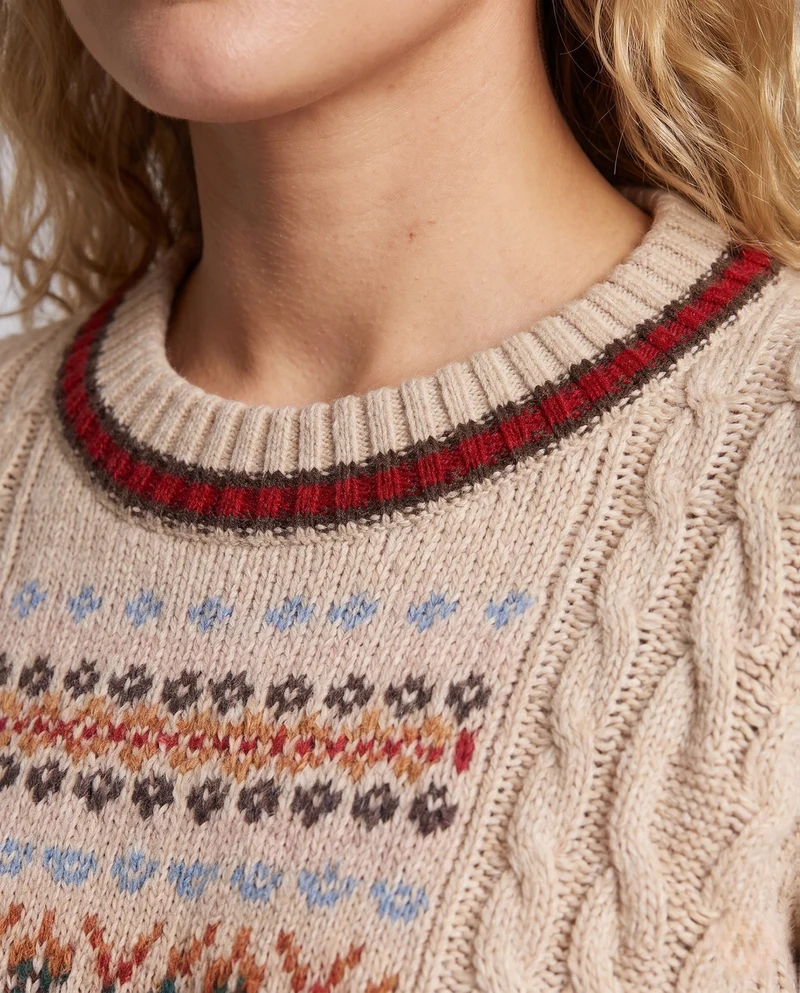 Damen Gemusterter Oversize-Pullover mit Norweger-Motiv, Zopfmuster und weichem Mohair-Look Nord Taschen
