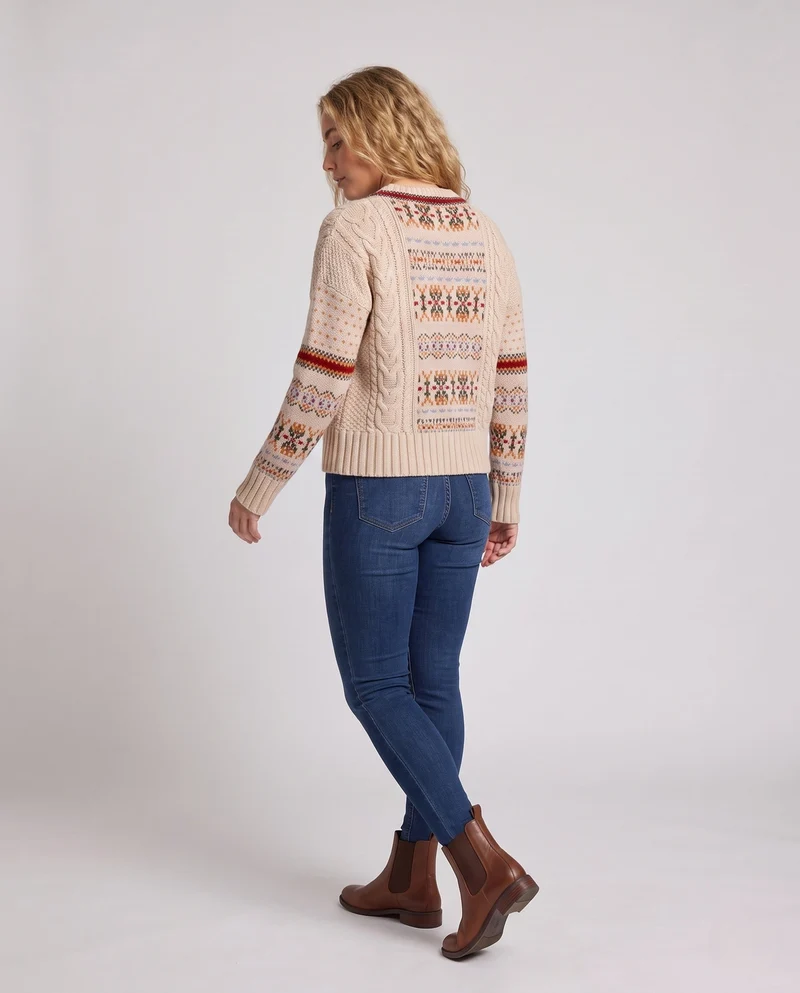 Damen Gemusterter Oversize-Pullover mit Norweger-Motiv, Zopfmuster und weichem Mohair-Look Nord Taschen