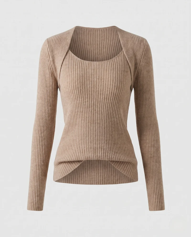 Damen Gerippter Feinstrick-Pullover mit Mohair‑Look und Rundhalsausschnitt Nord Taschen