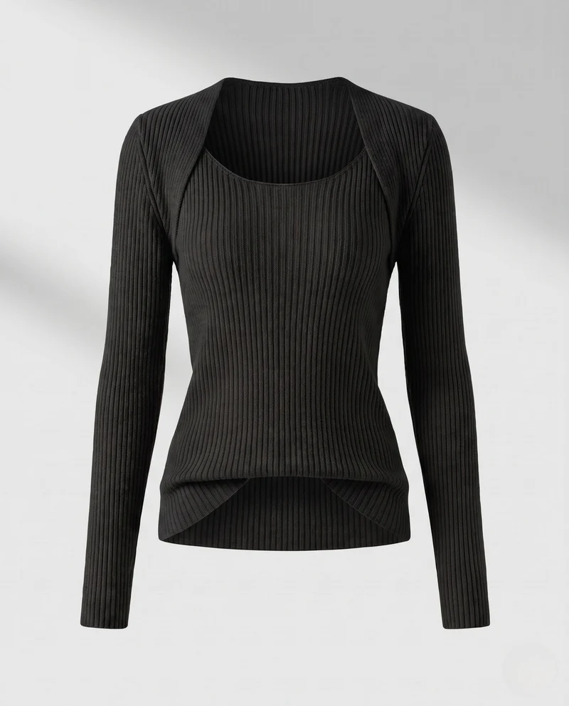 Damen Gerippter Feinstrick-Pullover mit Mohair‑Look und Rundhalsausschnitt Nord Taschen