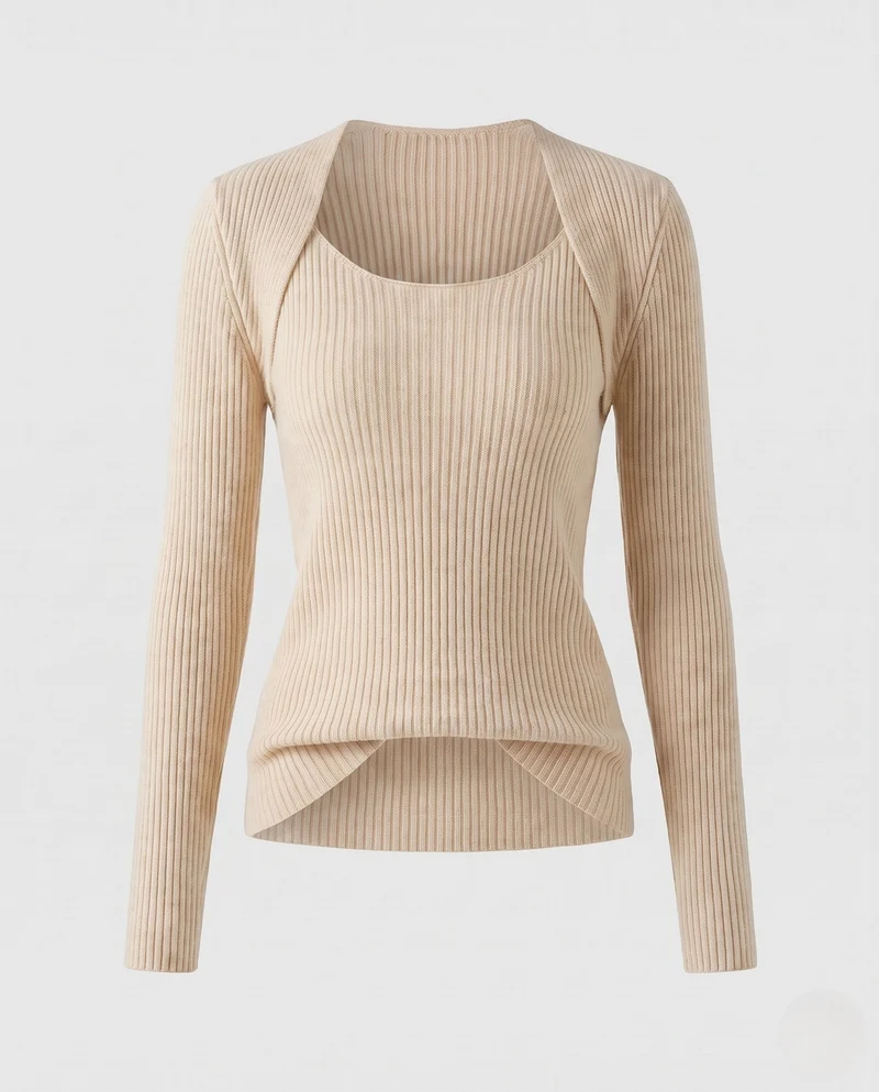 Damen Gerippter Feinstrick-Pullover mit Mohair‑Look und Rundhalsausschnitt Nord Taschen